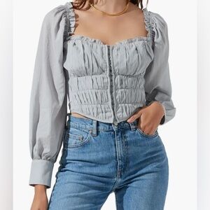 ASTR The Label NWT Amber Chiffon Puff Sleeve Long Sleeve Corset Top